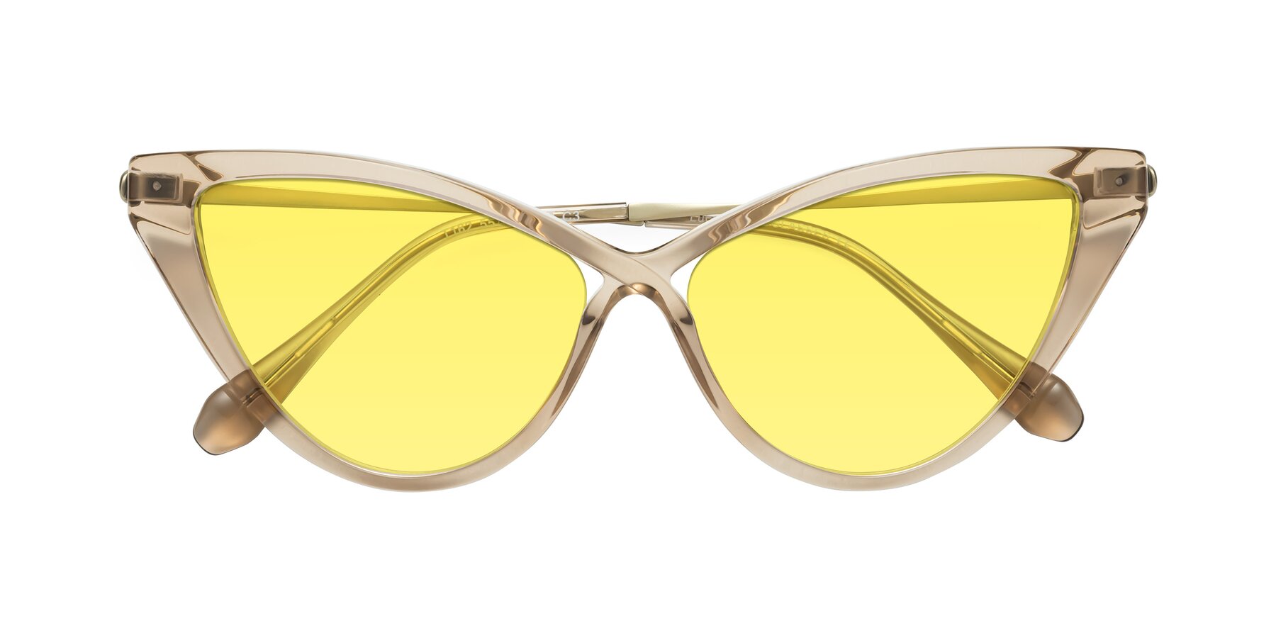 Folded Front of Lucasta in Champagne with Medium Yellow Tinted Lenses