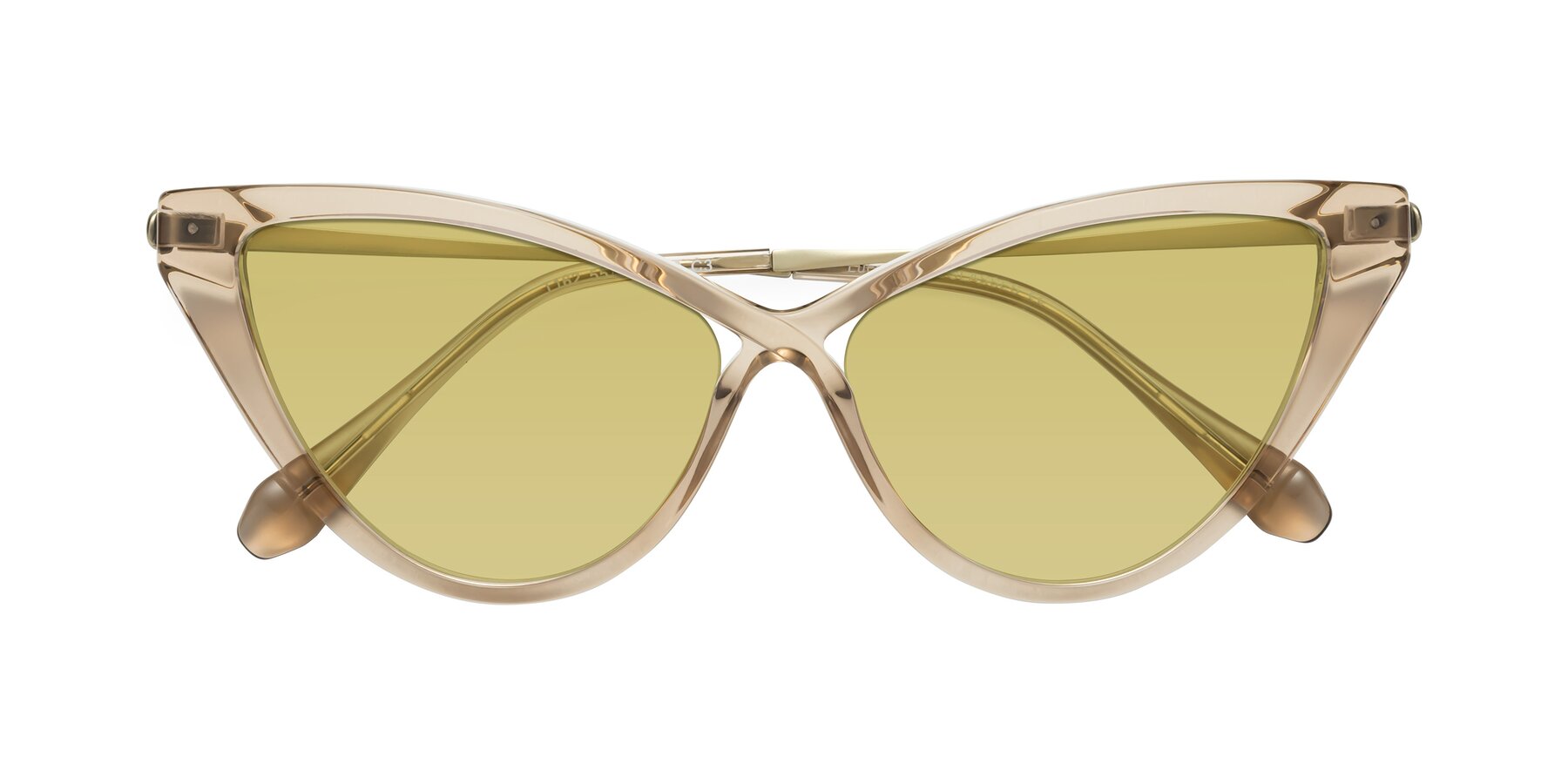 Folded Front of Lucasta in Champagne with Medium Champagne Tinted Lenses