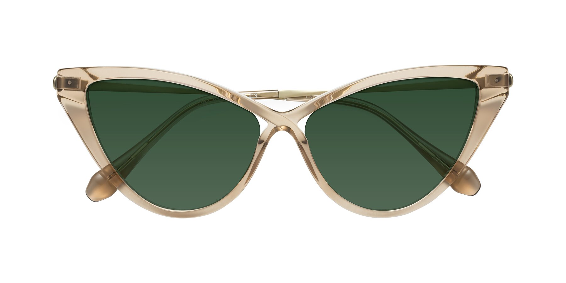 Folded Front of Lucasta in Champagne with Green Tinted Lenses