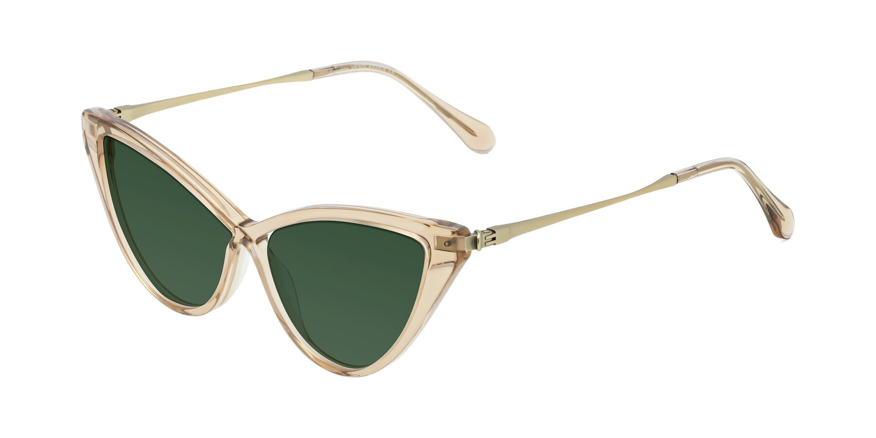 Angle of Lucasta in Champagne with Green Tinted Lenses