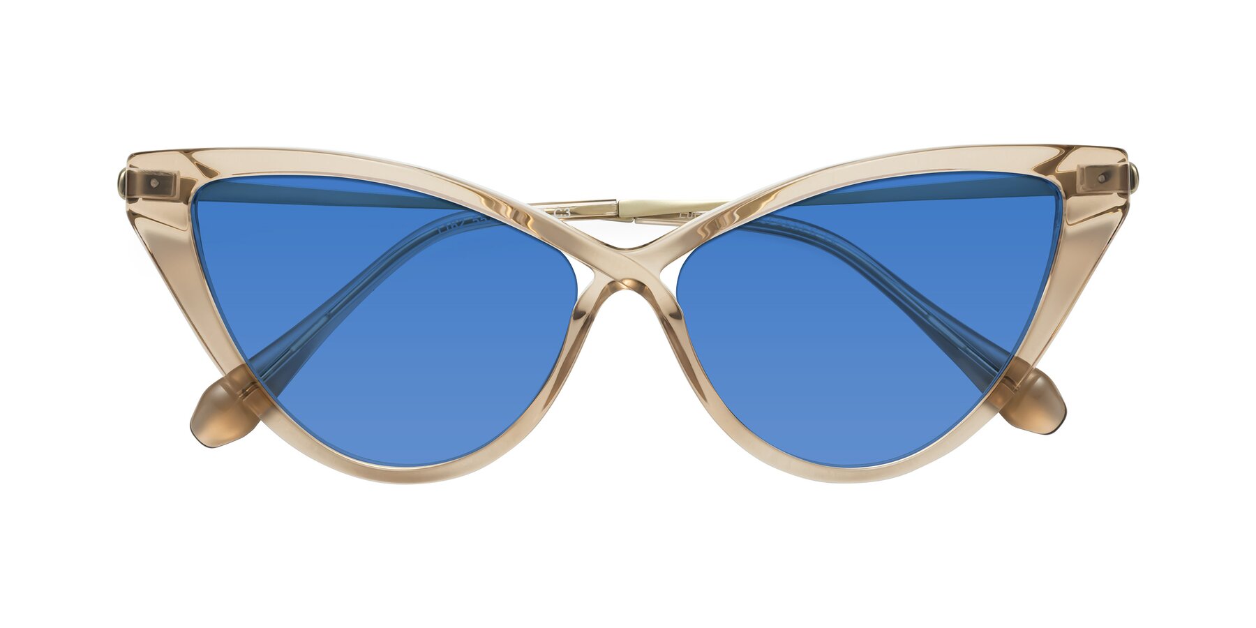 Folded Front of Lucasta in Champagne with Blue Tinted Lenses