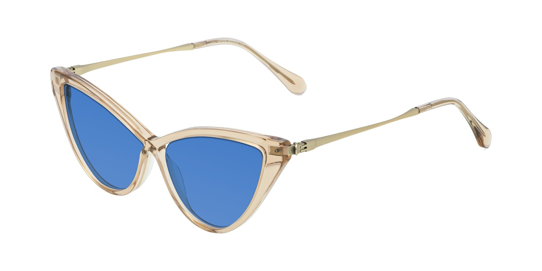 Angle of Lucasta in Champagne with Blue Tinted Lenses