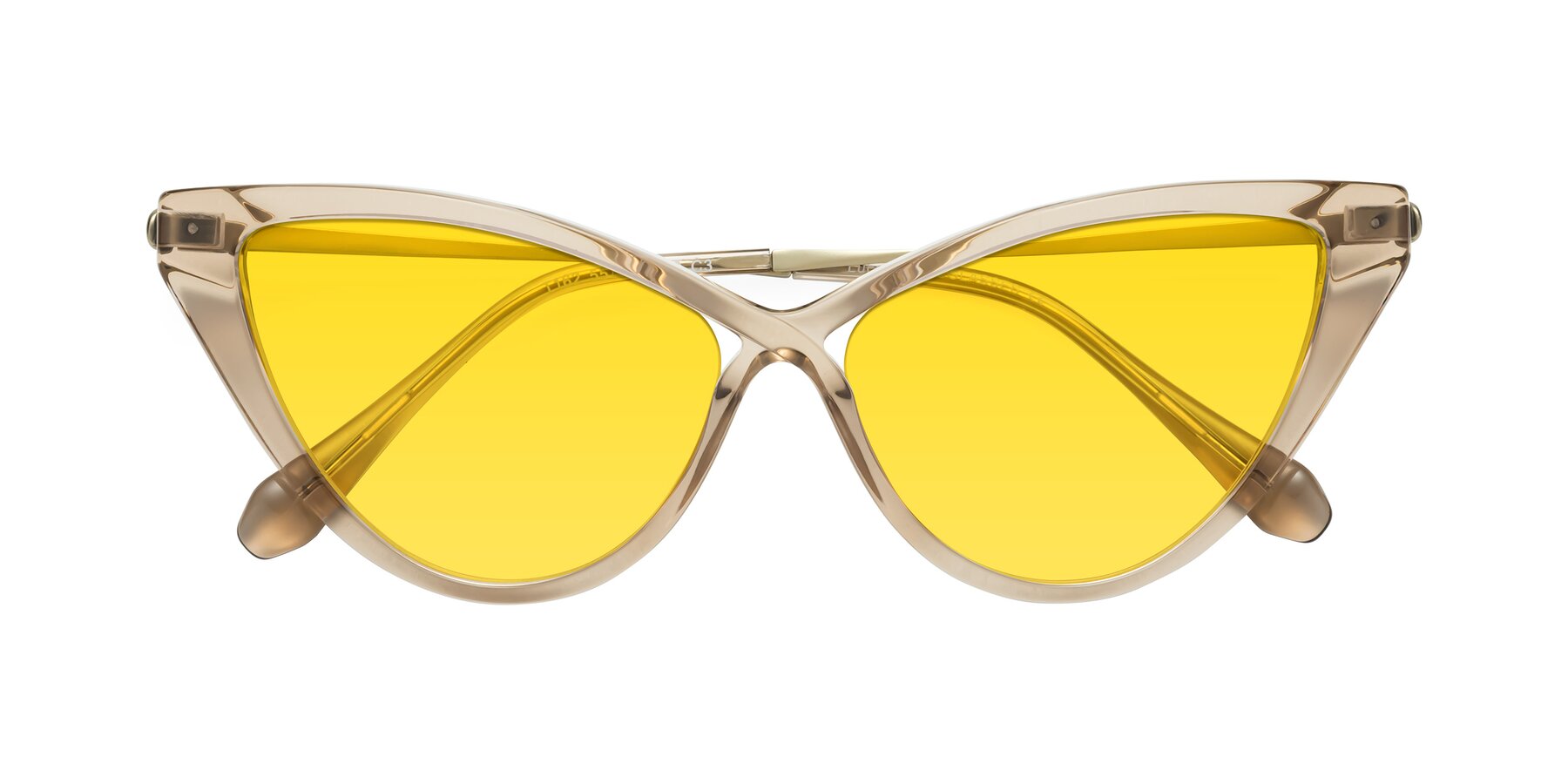 Folded Front of Lucasta in Champagne with Yellow Tinted Lenses