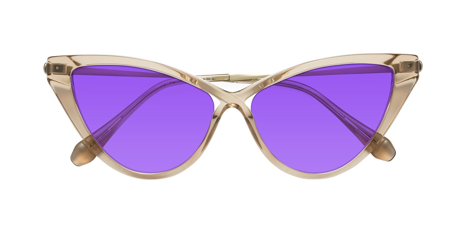 Folded Front of Lucasta in Champagne with Purple Tinted Lenses