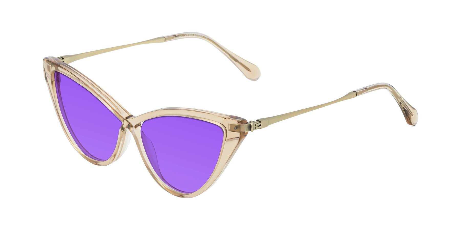Angle of Lucasta in Champagne with Purple Tinted Lenses
