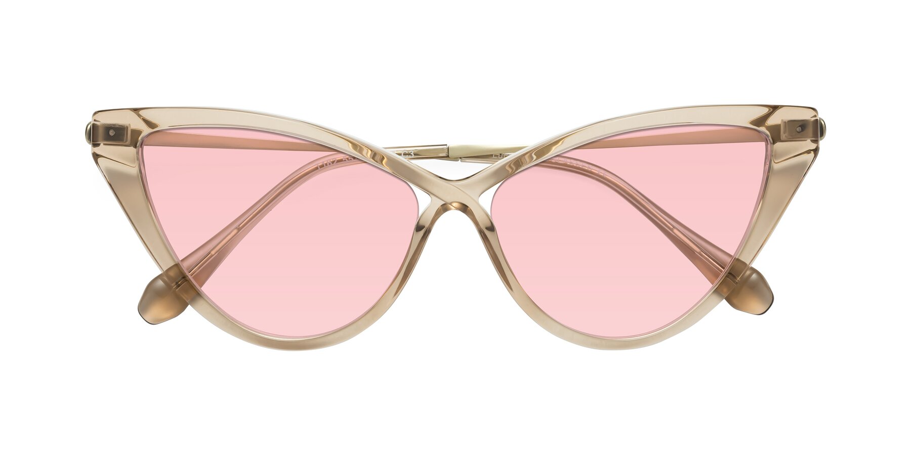 Folded Front of Lucasta in Champagne with Light Garnet Tinted Lenses