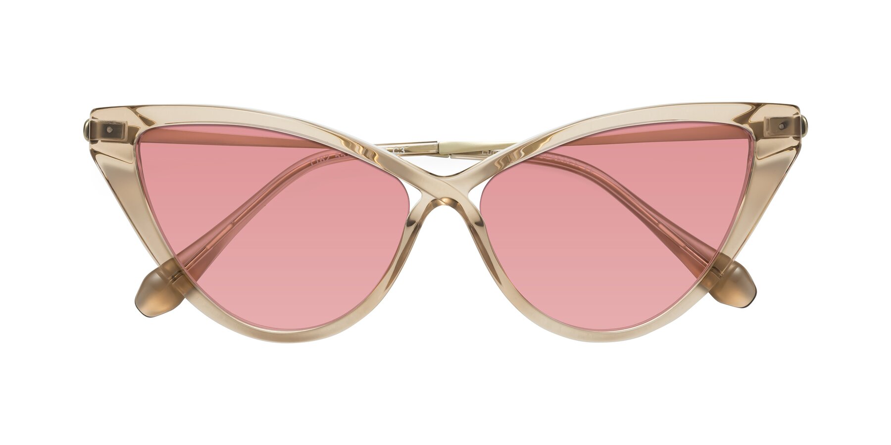 Folded Front of Lucasta in Champagne with Medium Garnet Tinted Lenses