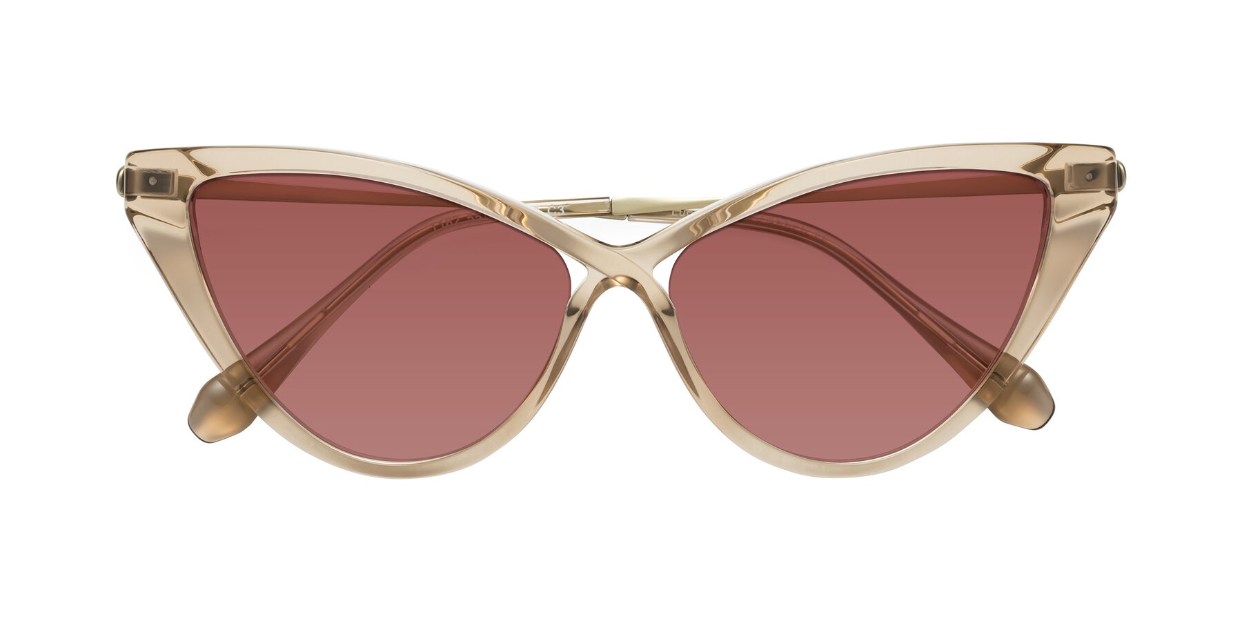 Folded Front of Lucasta in Champagne with Garnet Tinted Lenses