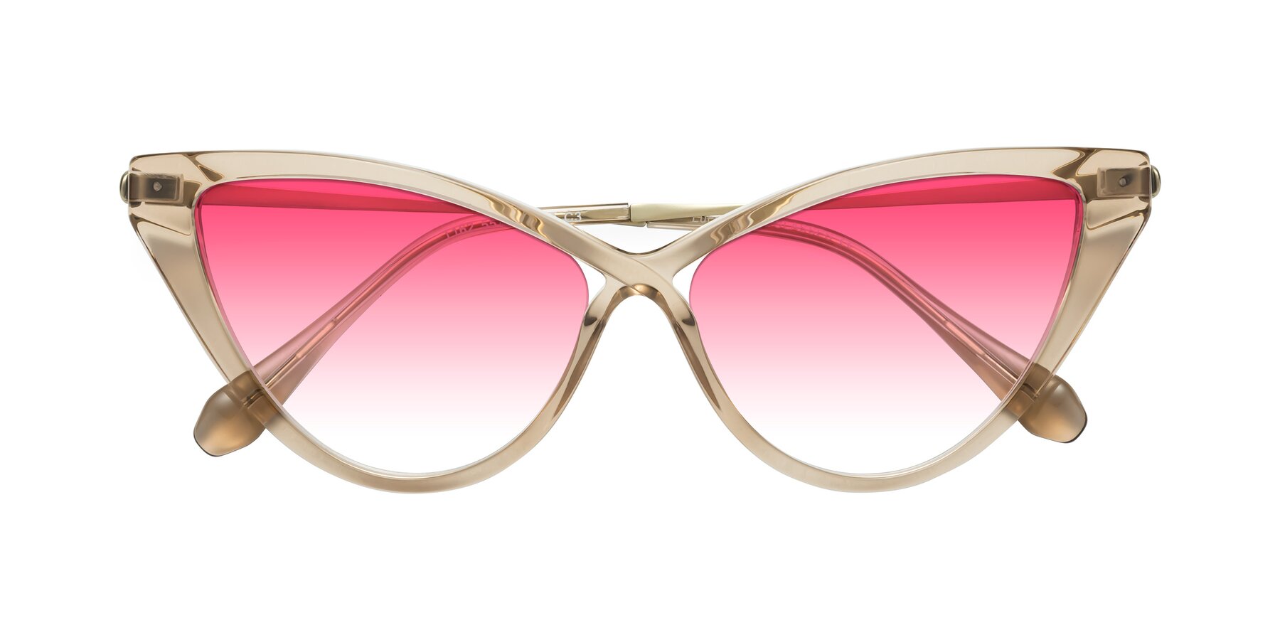 Folded Front of Lucasta in Champagne with Pink Gradient Lenses