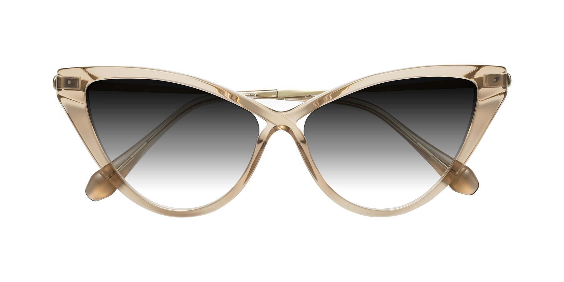 Folded Front of Lucasta in Champagne with Gray Gradient Lenses