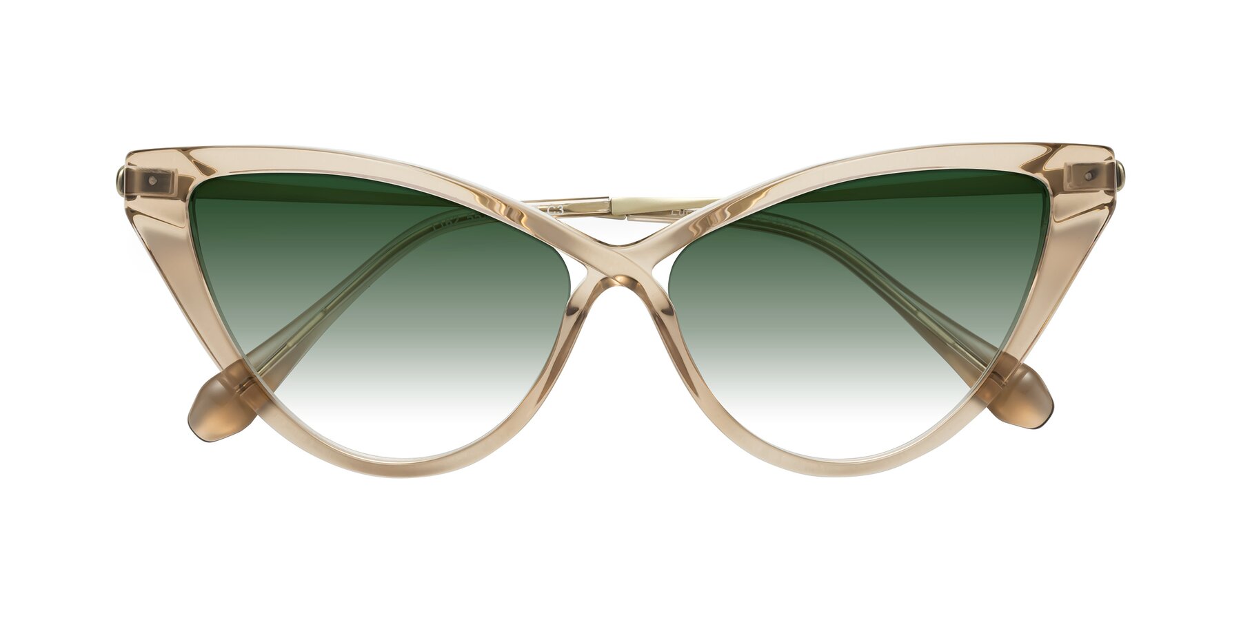 Folded Front of Lucasta in Champagne with Green Gradient Lenses