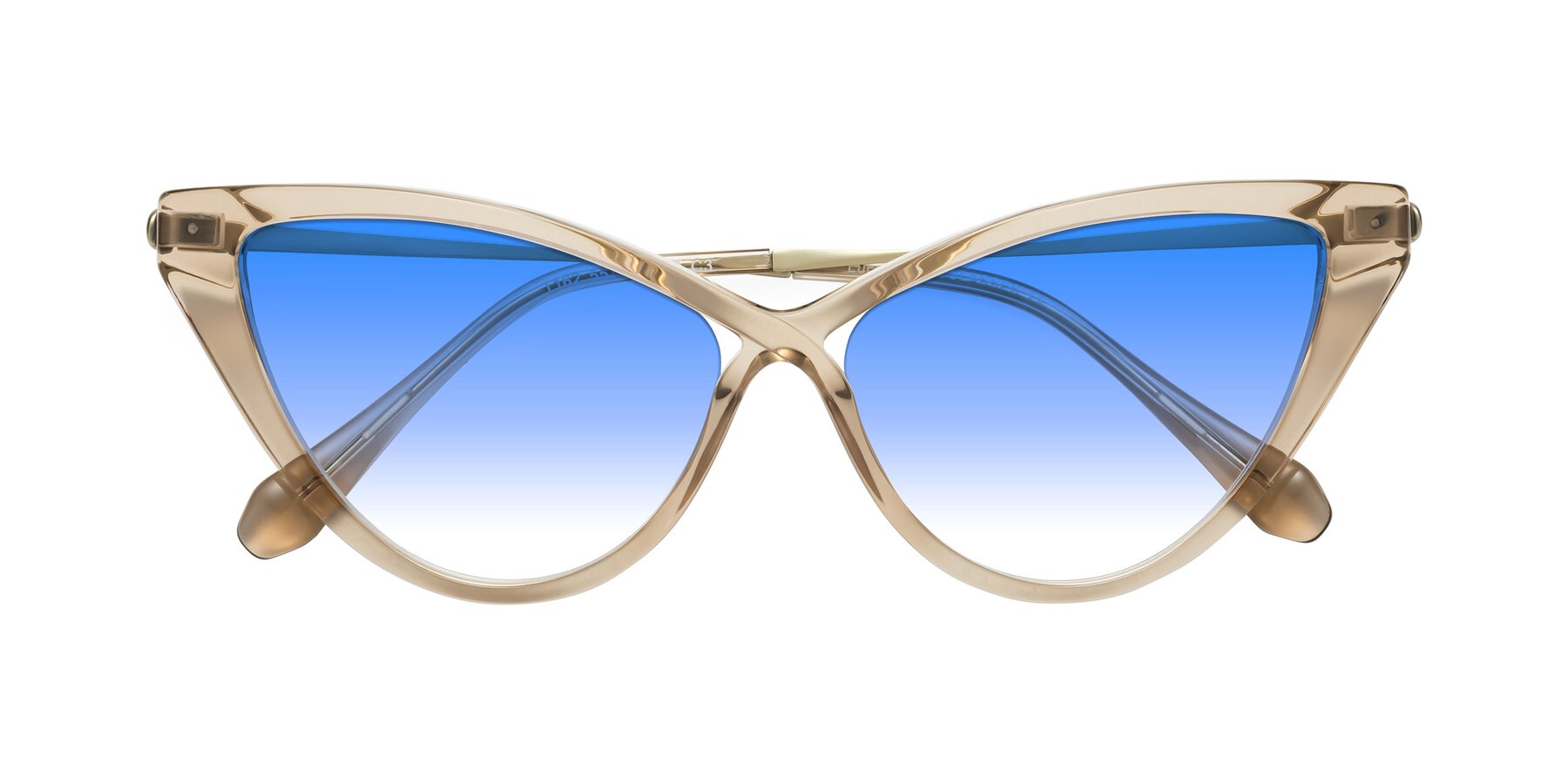 Folded Front of Lucasta in Champagne with Blue Gradient Lenses
