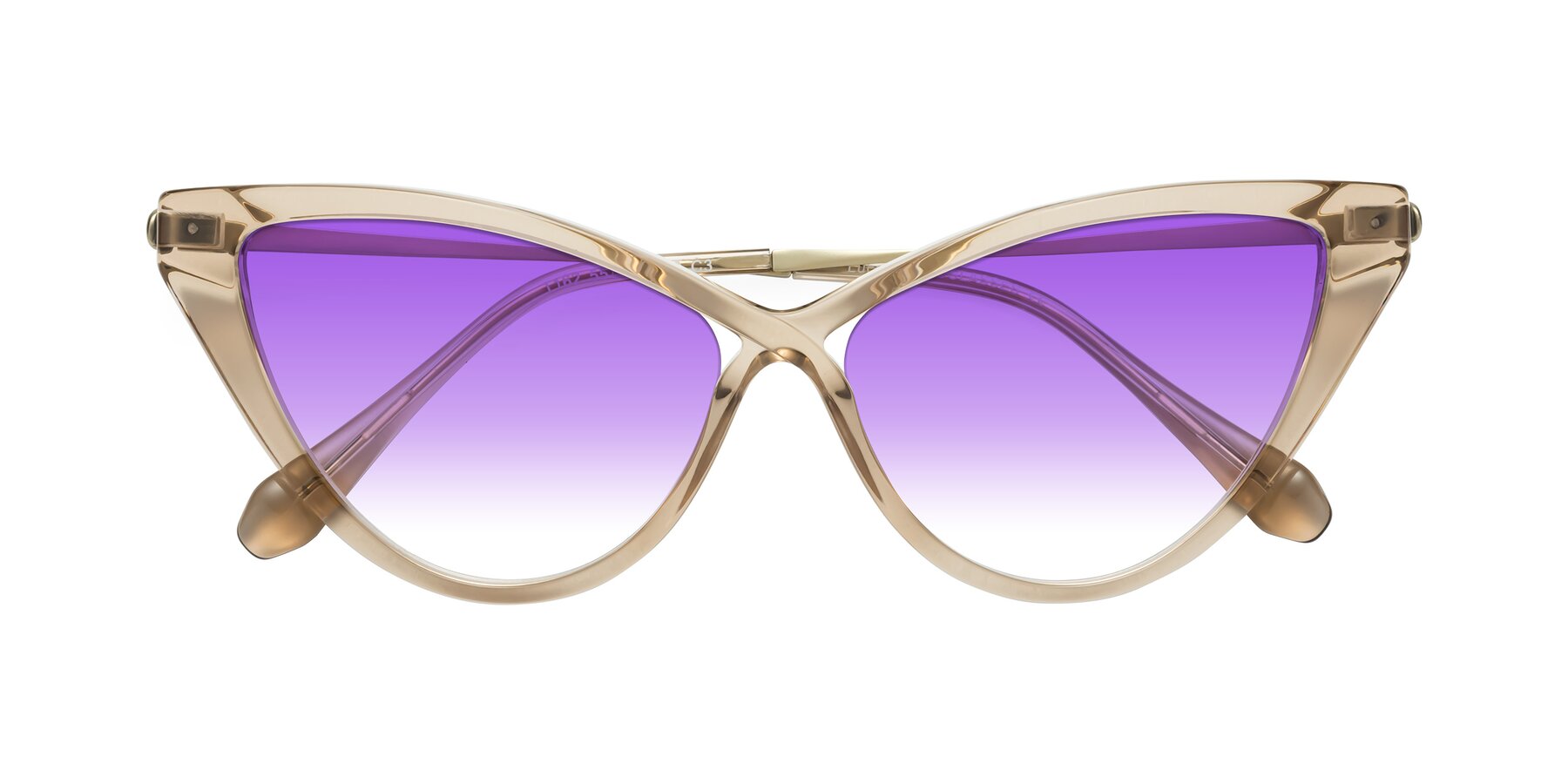 Folded Front of Lucasta in Champagne with Purple Gradient Lenses