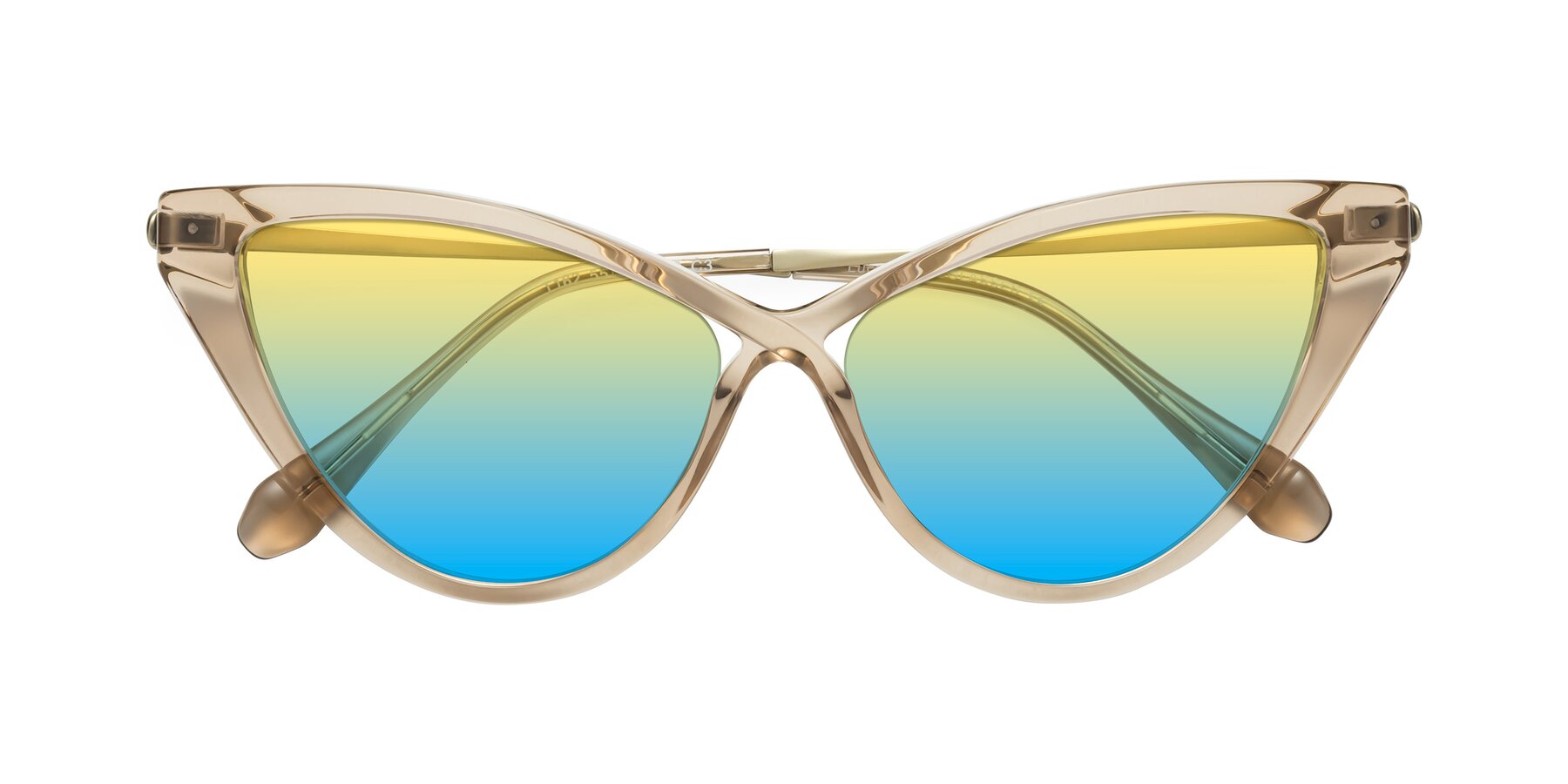 Folded Front of Lucasta in Champagne with Yellow / Blue Gradient Lenses