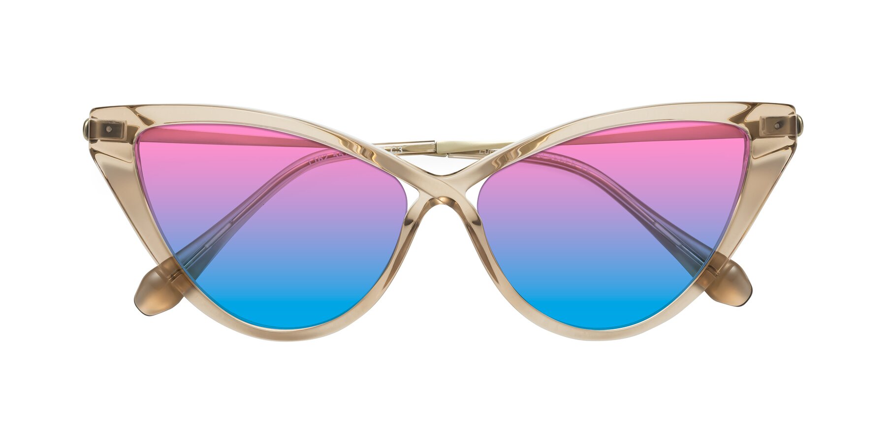 Folded Front of Lucasta in Champagne with Pink / Blue Gradient Lenses