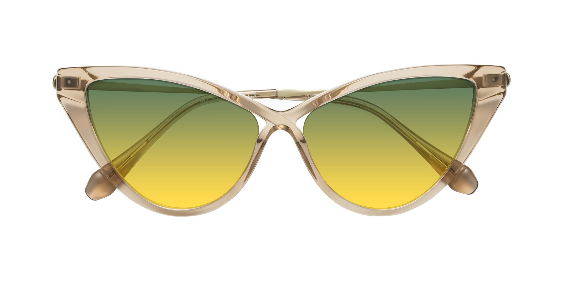 Folded Front of Lucasta in Champagne with Green / Yellow Gradient Lenses