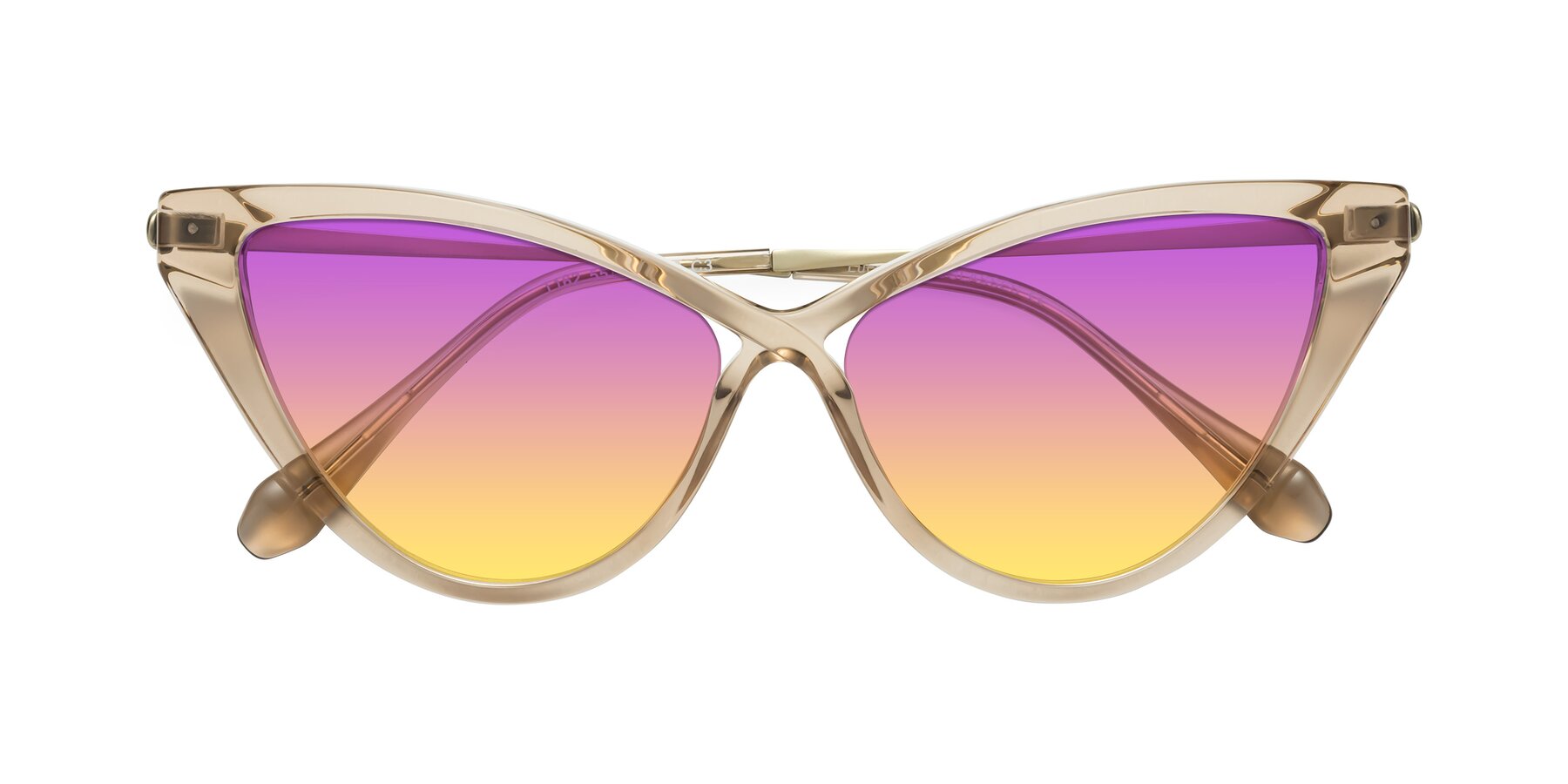 Folded Front of Lucasta in Champagne with Purple / Yellow Gradient Lenses