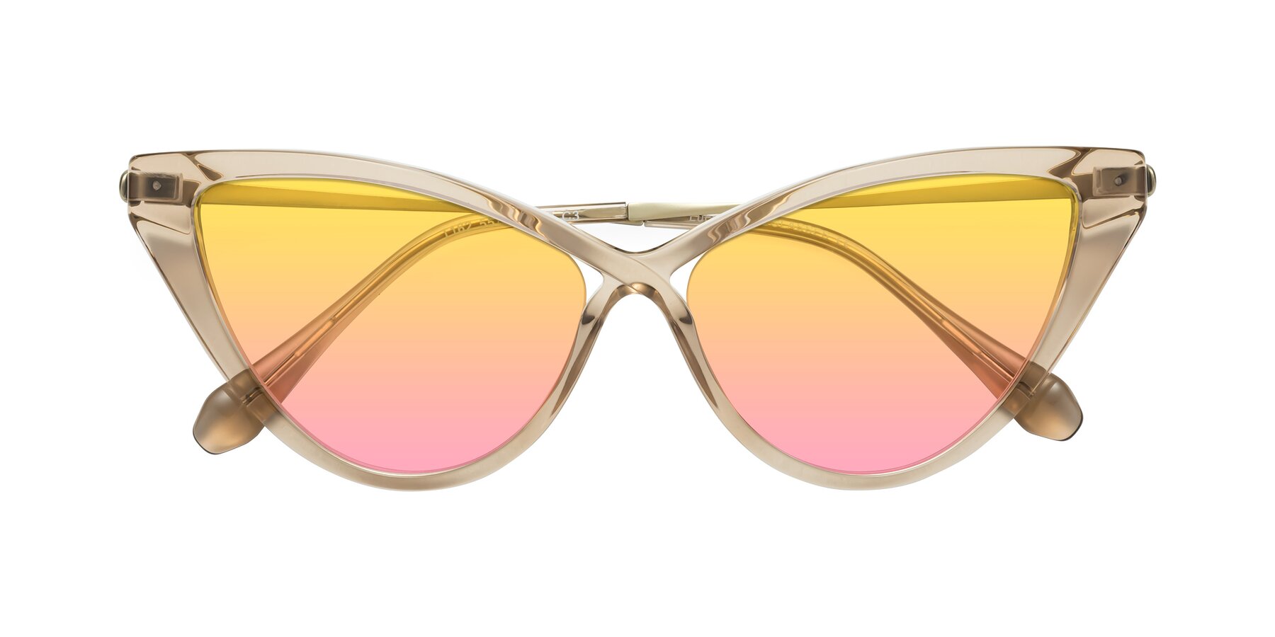 Folded Front of Lucasta in Champagne with Yellow / Pink Gradient Lenses