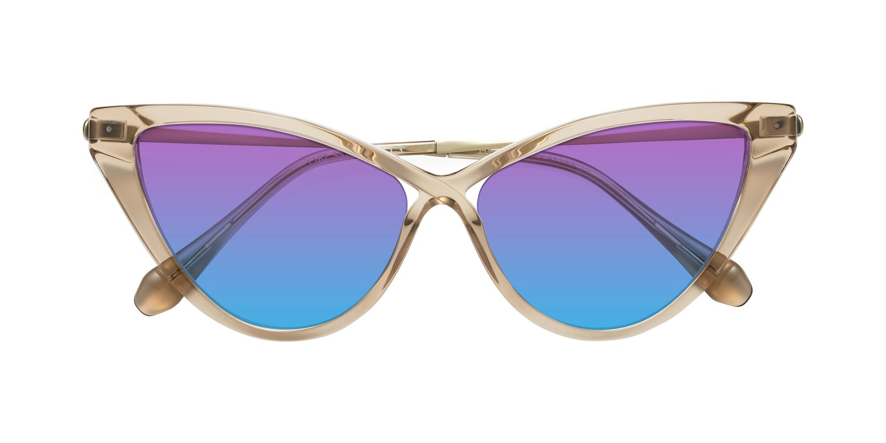 Folded Front of Lucasta in Champagne with Purple / Blue Gradient Lenses