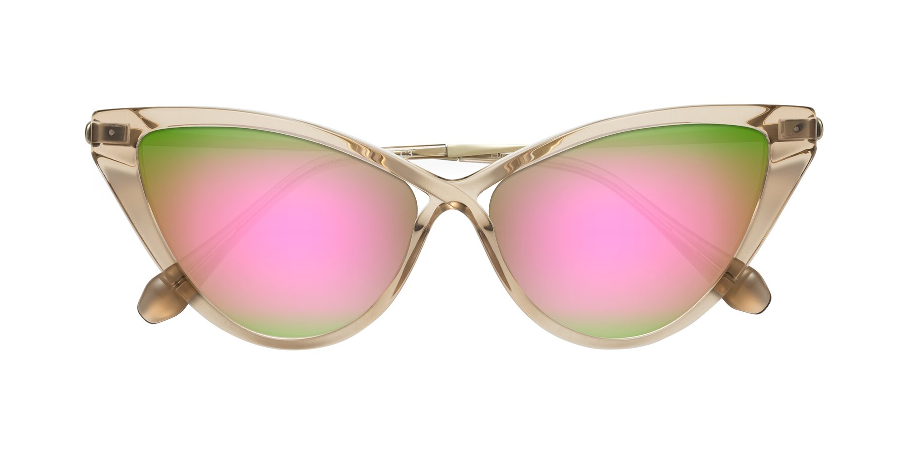 Folded Front of Lucasta in Champagne with Pink Mirrored Lenses