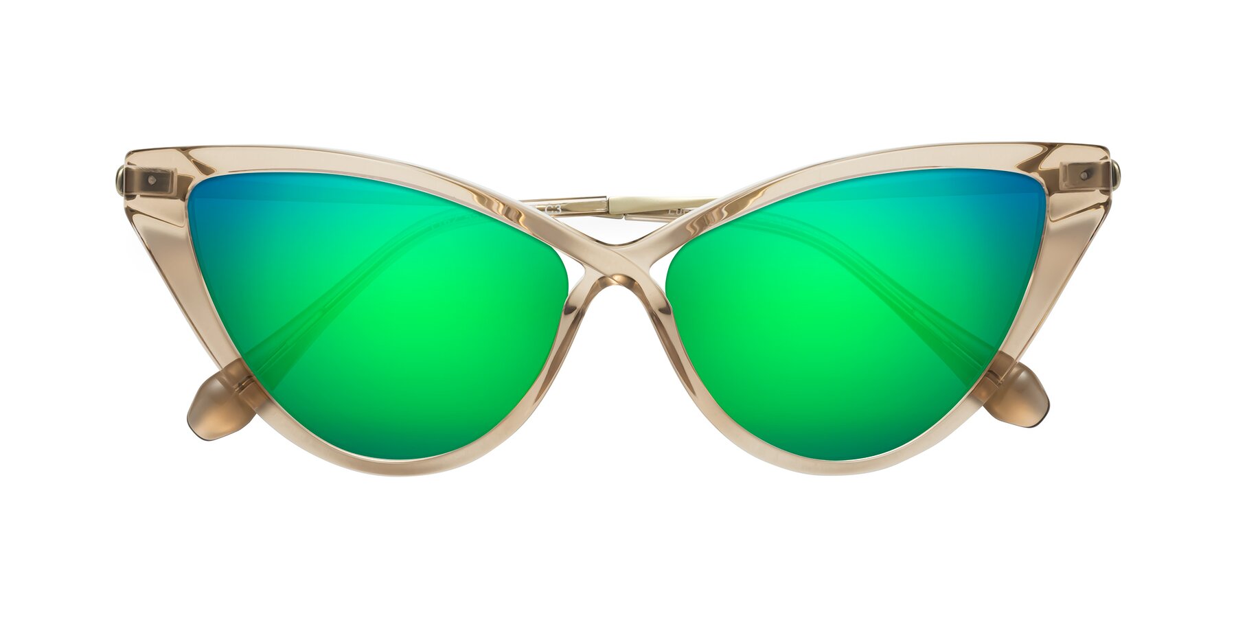 Folded Front of Lucasta in Champagne with Green Mirrored Lenses