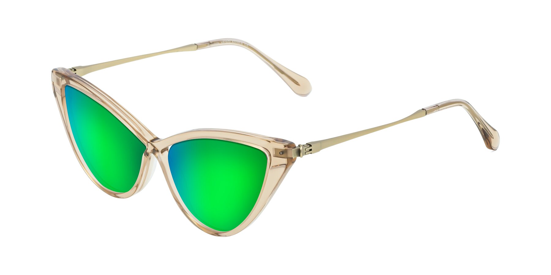 Angle of Lucasta in Champagne with Green Mirrored Lenses