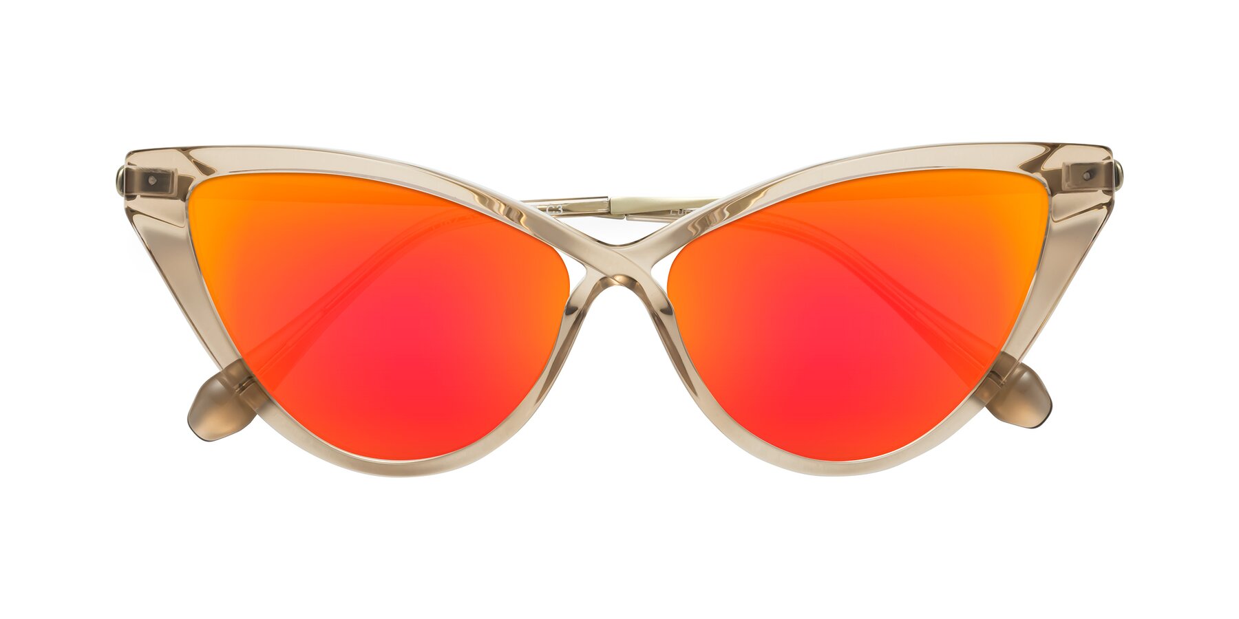 Folded Front of Lucasta in Champagne with Red Gold Mirrored Lenses