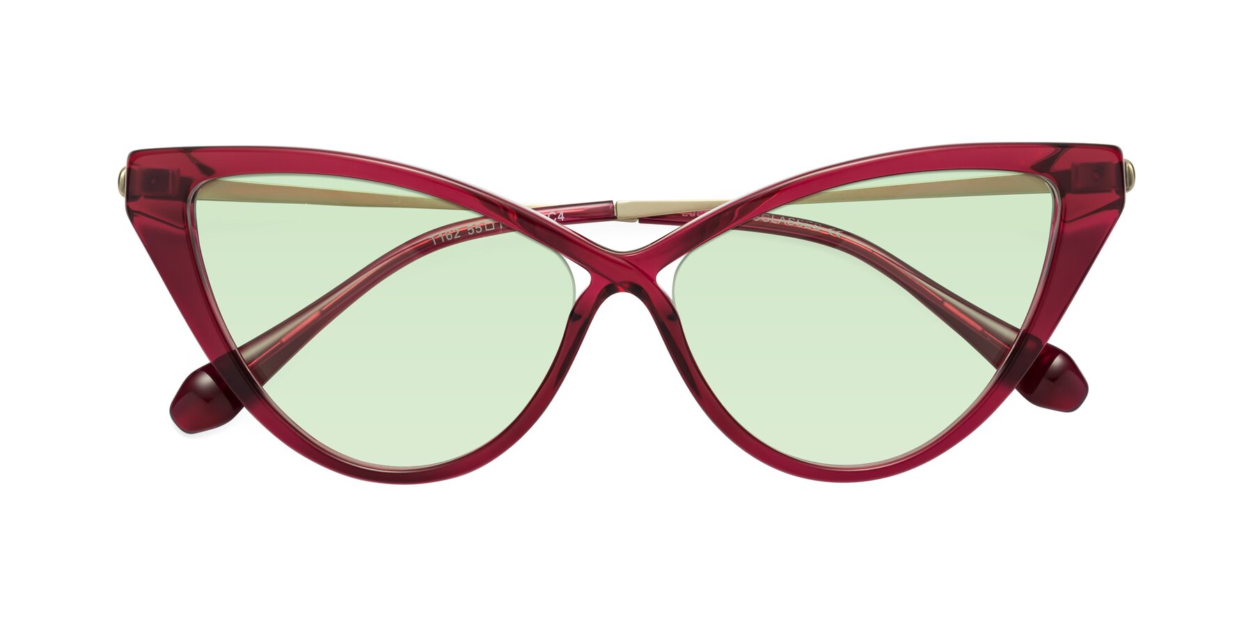 Folded Front of Lucasta in Wine with Light Green Tinted Lenses