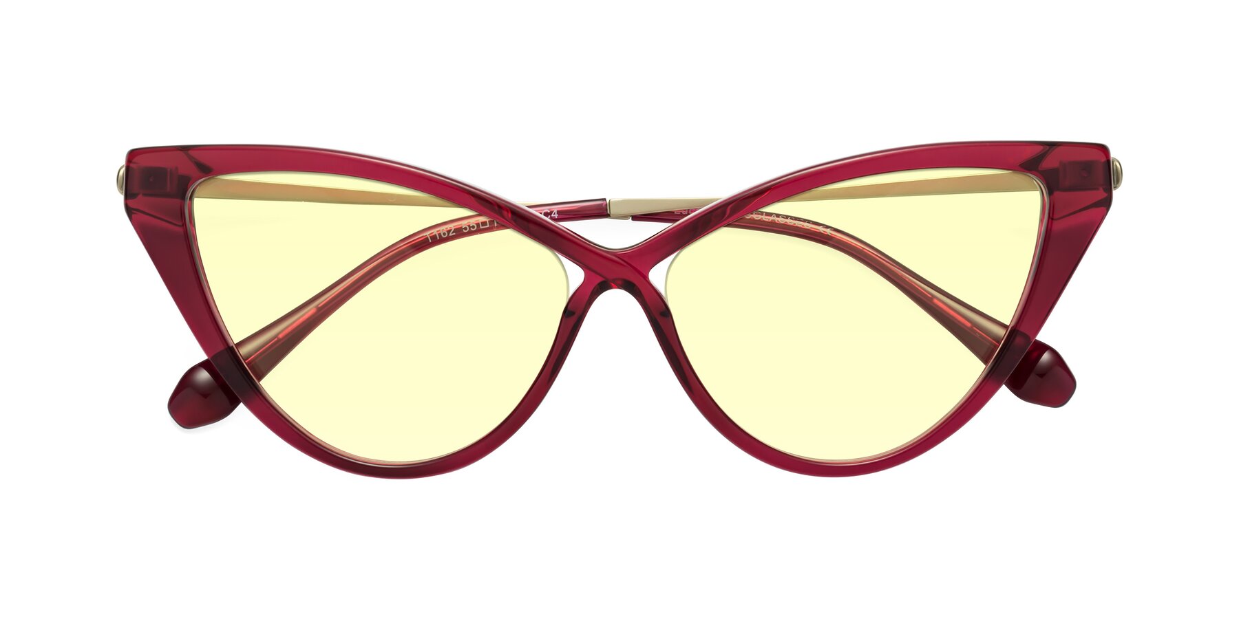 Folded Front of Lucasta in Wine with Light Yellow Tinted Lenses