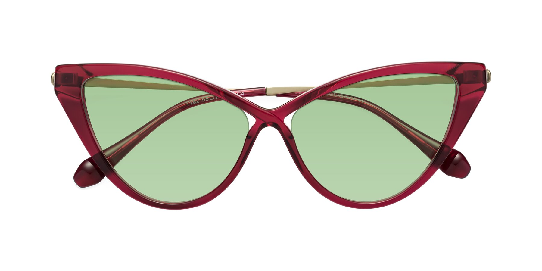 Folded Front of Lucasta in Wine with Medium Green Tinted Lenses