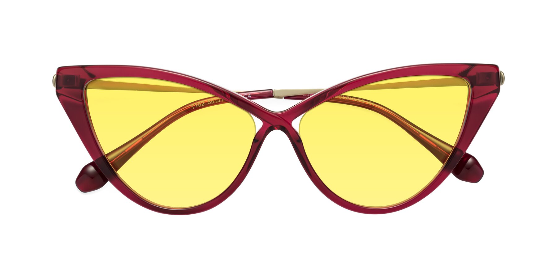 Folded Front of Lucasta in Wine with Medium Yellow Tinted Lenses