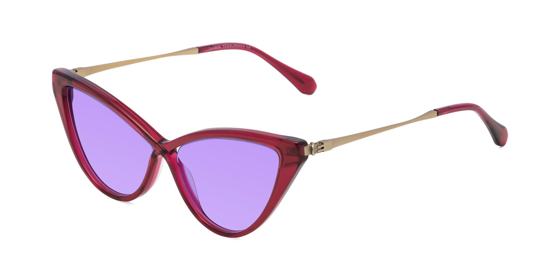 Angle of Lucasta in Wine with Medium Purple Tinted Lenses