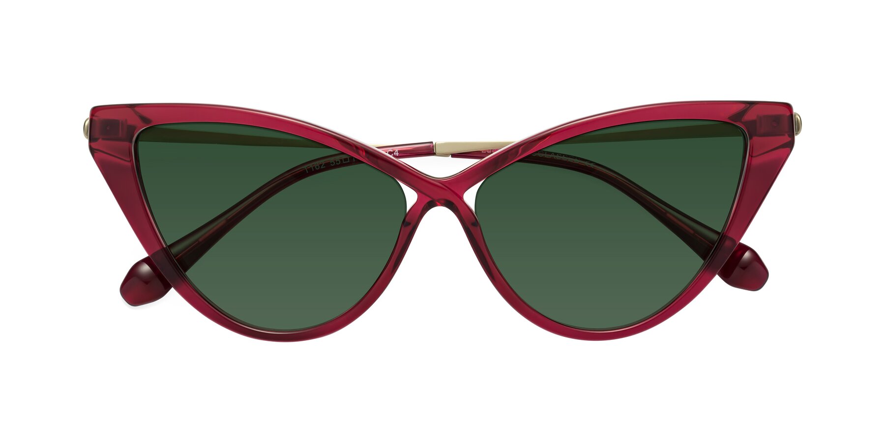 Folded Front of Lucasta in Wine with Green Tinted Lenses