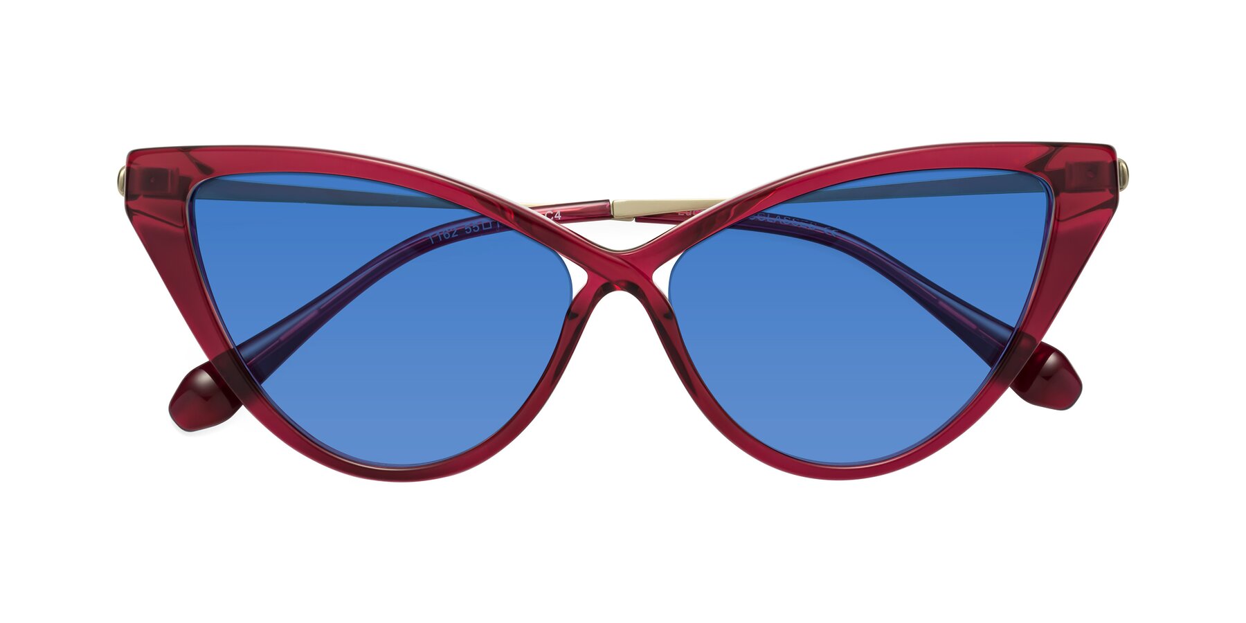 Folded Front of Lucasta in Wine with Blue Tinted Lenses