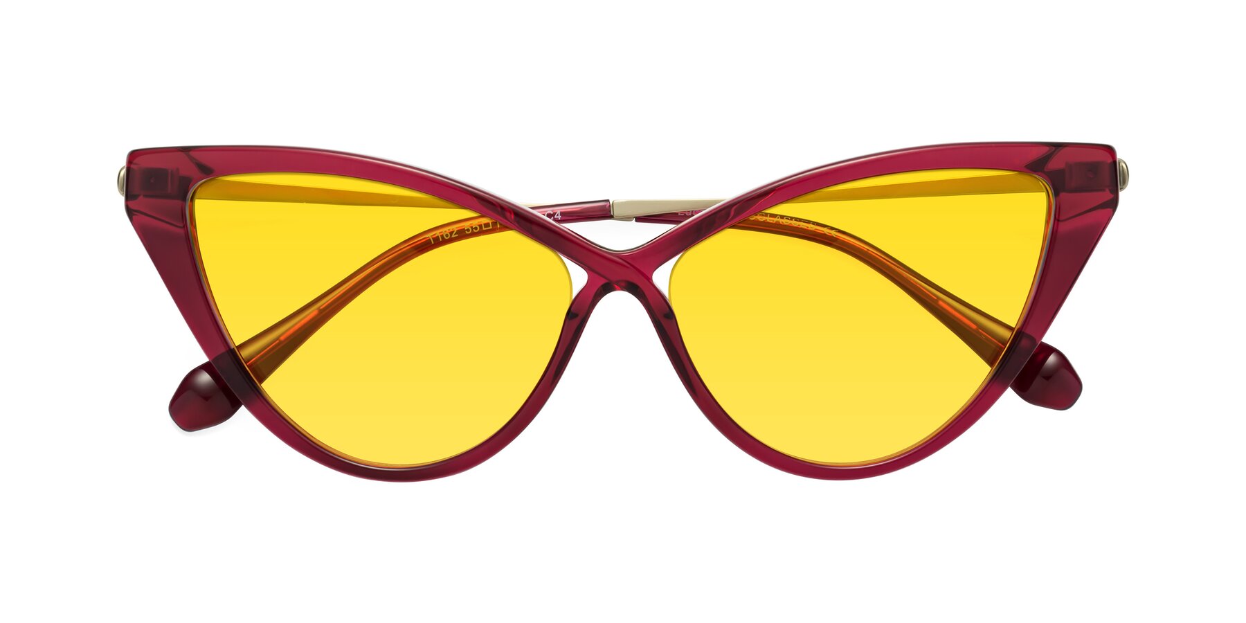 Folded Front of Lucasta in Wine with Yellow Tinted Lenses