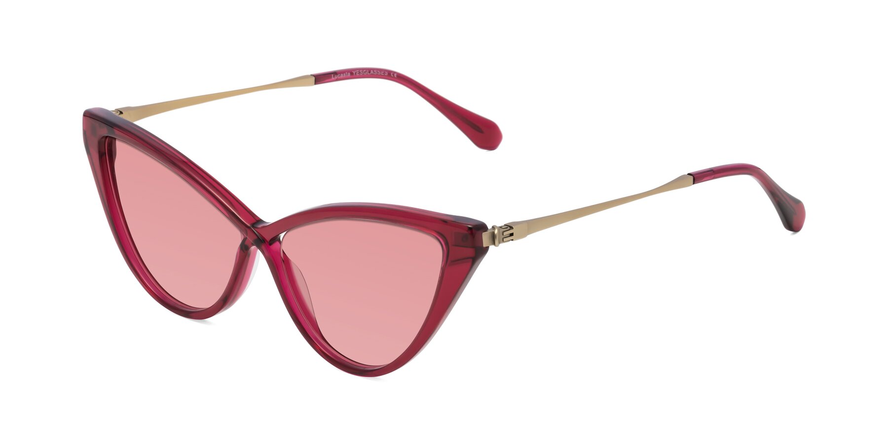 Angle of Lucasta in Wine with Medium Garnet Tinted Lenses