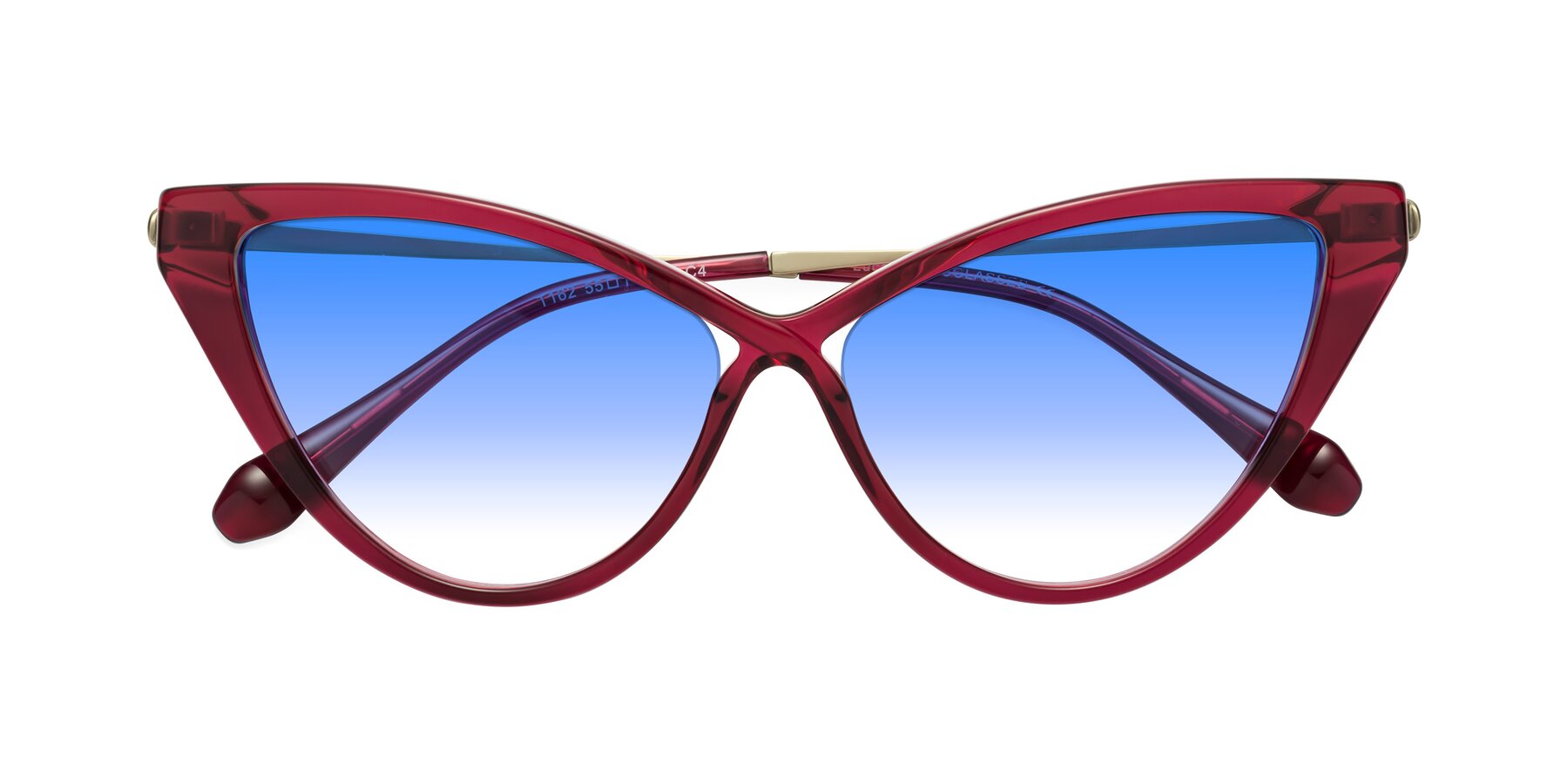 Folded Front of Lucasta in Wine with Blue Gradient Lenses