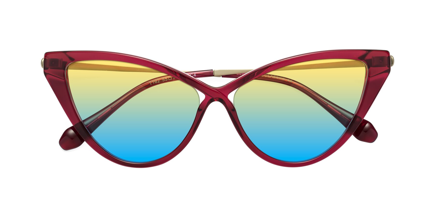 Folded Front of Lucasta in Wine with Yellow / Blue Gradient Lenses