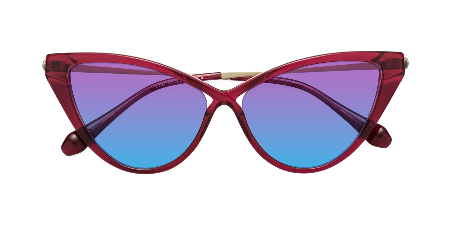 Folded Front of Lucasta in Wine with Purple / Blue Gradient Lenses