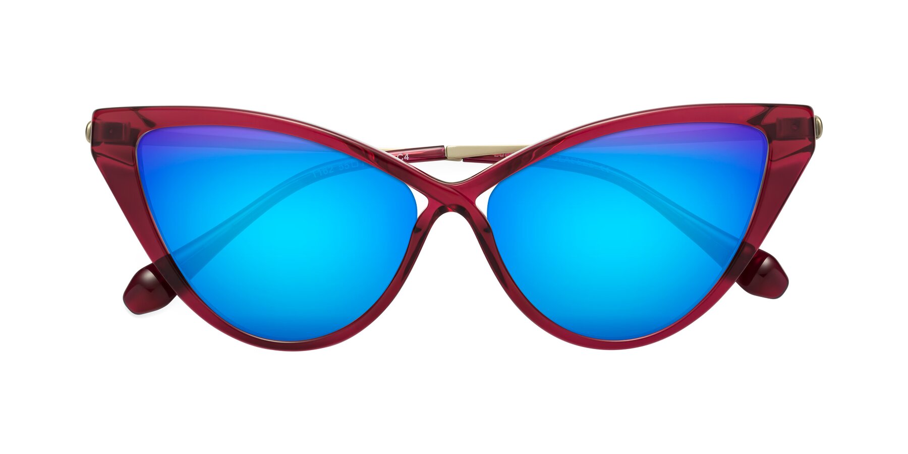 Folded Front of Lucasta in Wine with Blue Mirrored Lenses