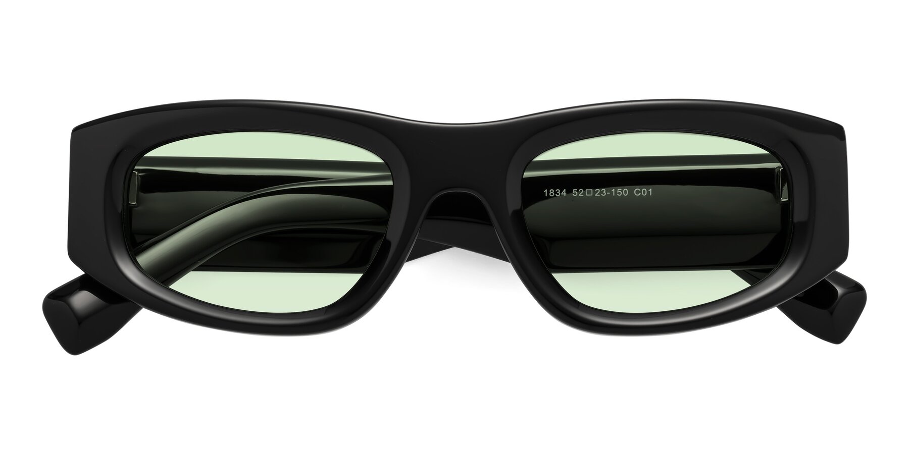 Folded Front of Elm in Black with Light Green Tinted Lenses