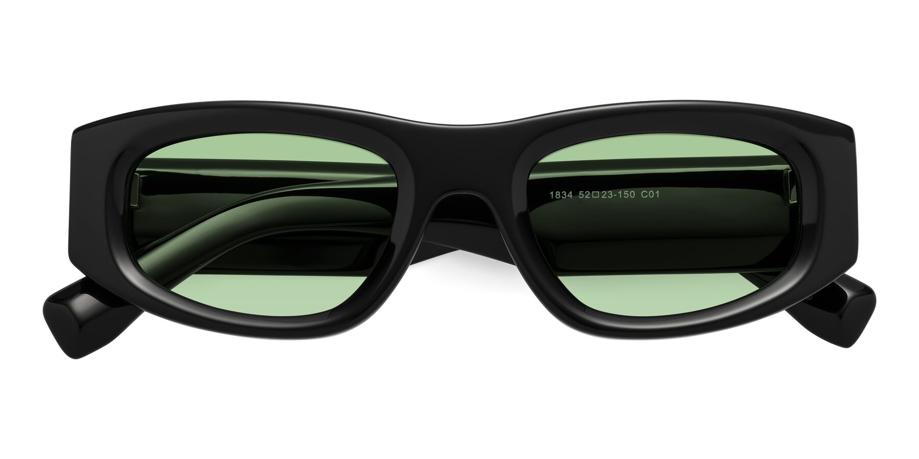 Folded Front of Elm in Black with Medium Green Tinted Lenses