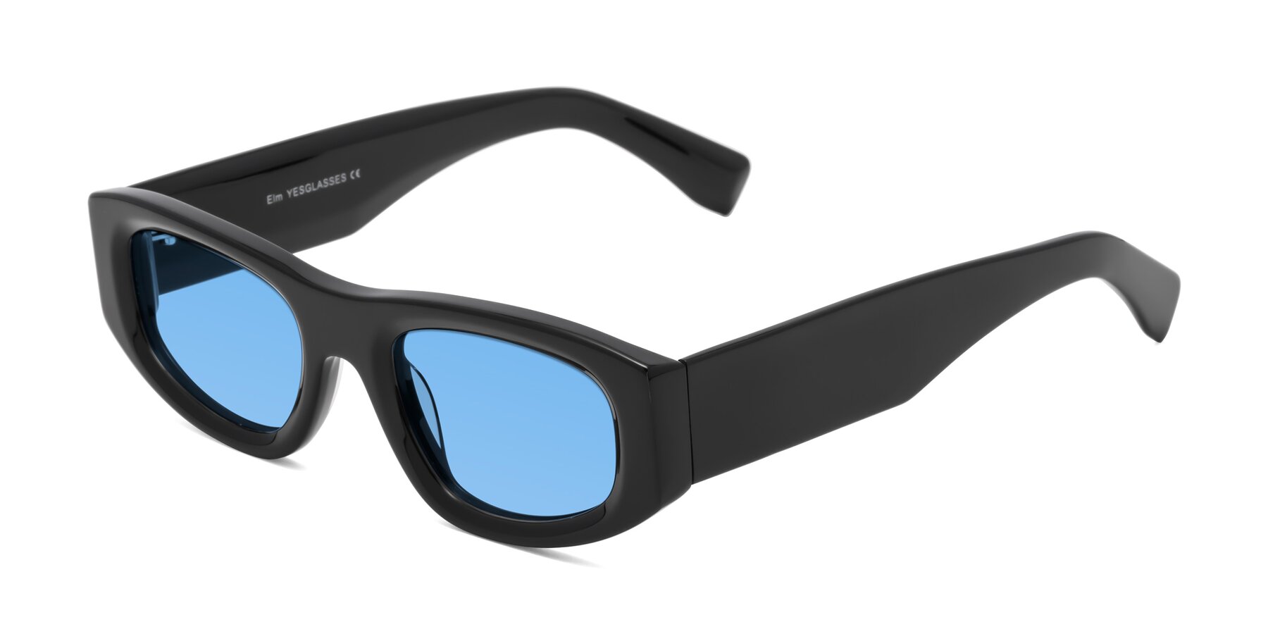 Angle of Elm in Black with Medium Blue Tinted Lenses