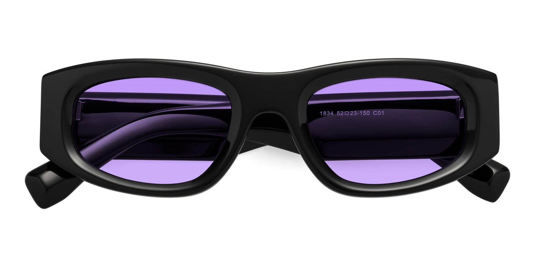 Folded Front of Elm in Black with Medium Purple Tinted Lenses