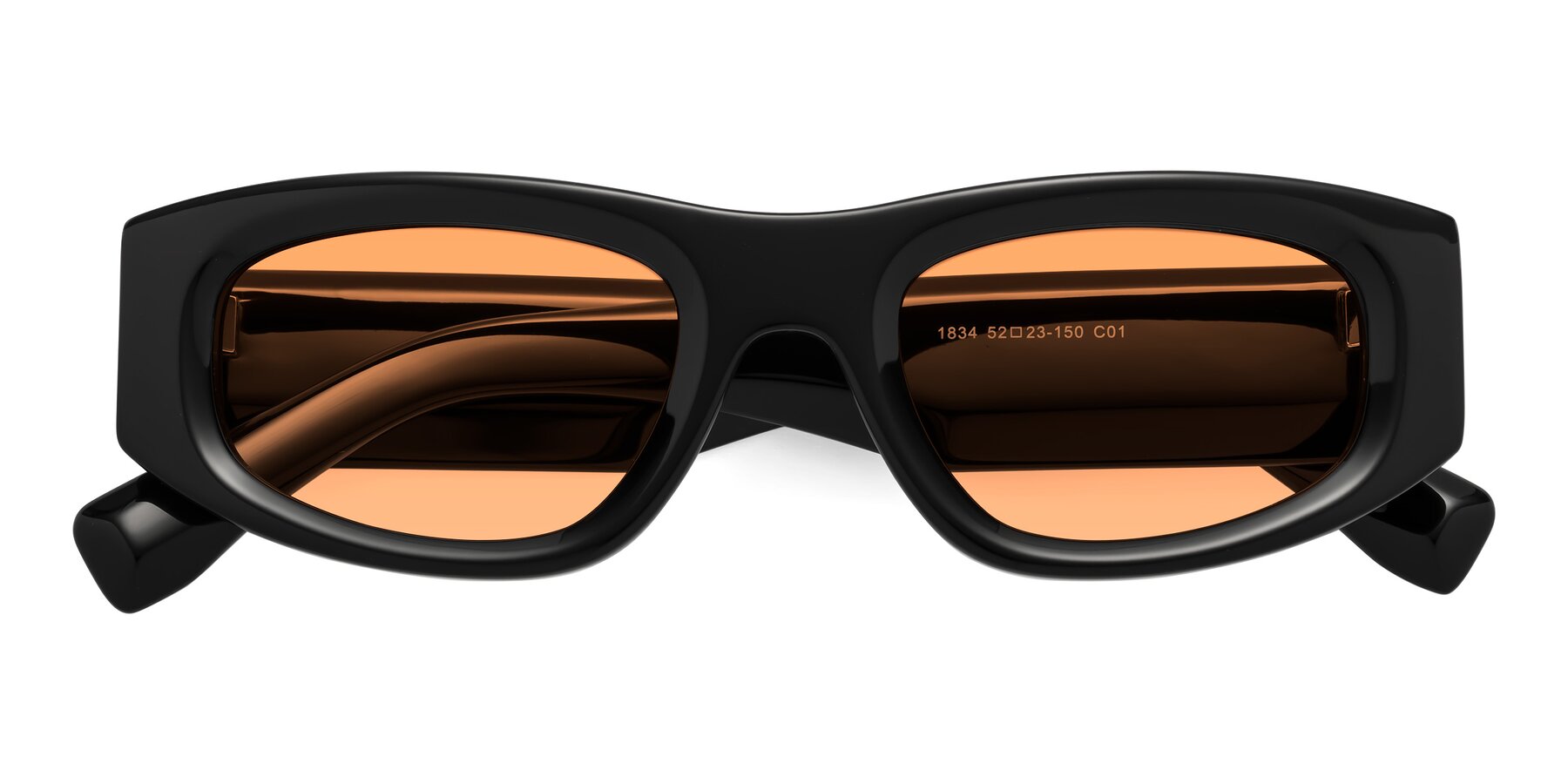 Folded Front of Elm in Black with Medium Orange Tinted Lenses