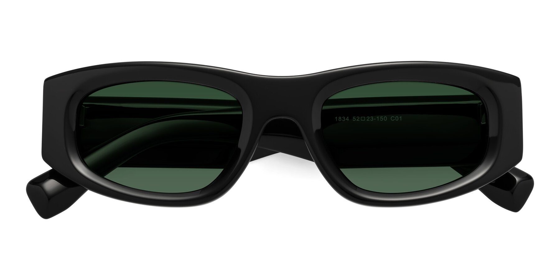 Folded Front of Elm in Black with Green Tinted Lenses