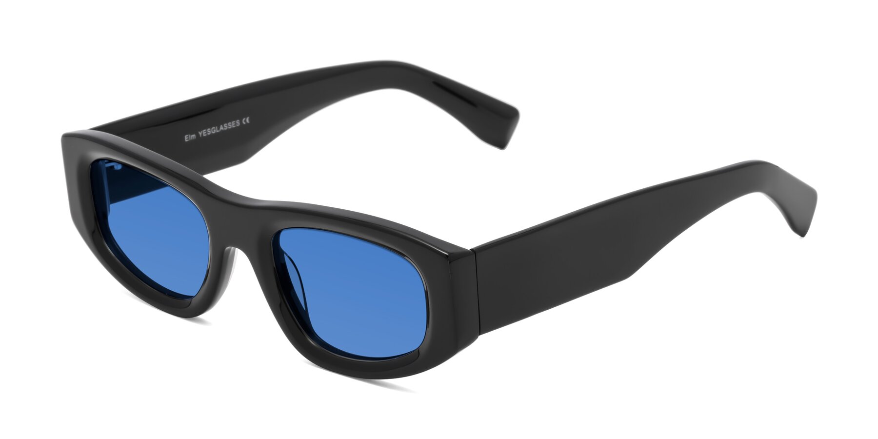 Angle of Elm in Black with Blue Tinted Lenses