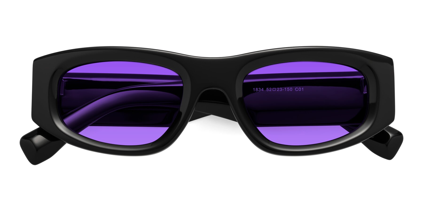 Folded Front of Elm in Black with Purple Tinted Lenses