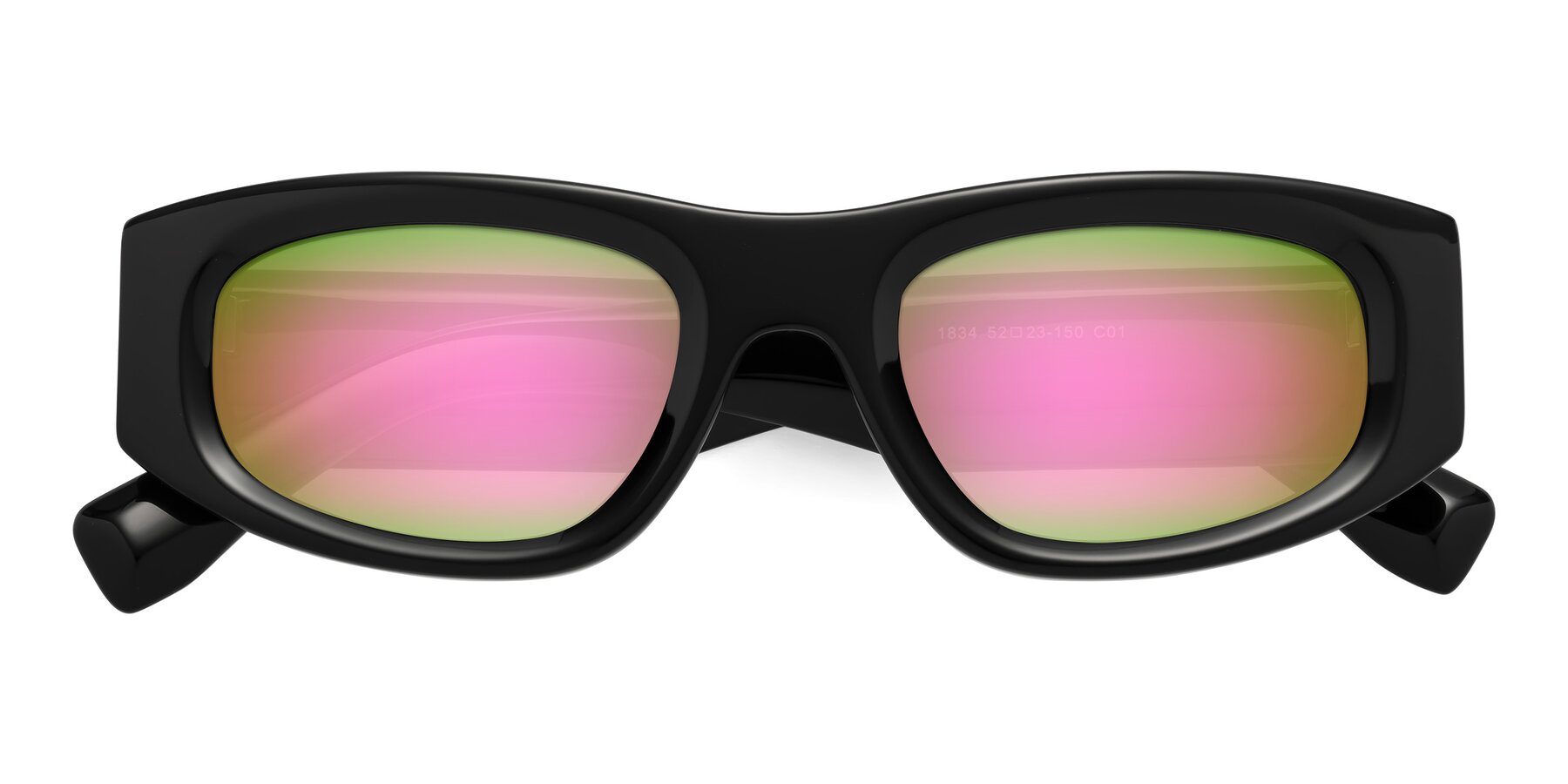 Folded Front of Elm in Black with Pink Mirrored Lenses
