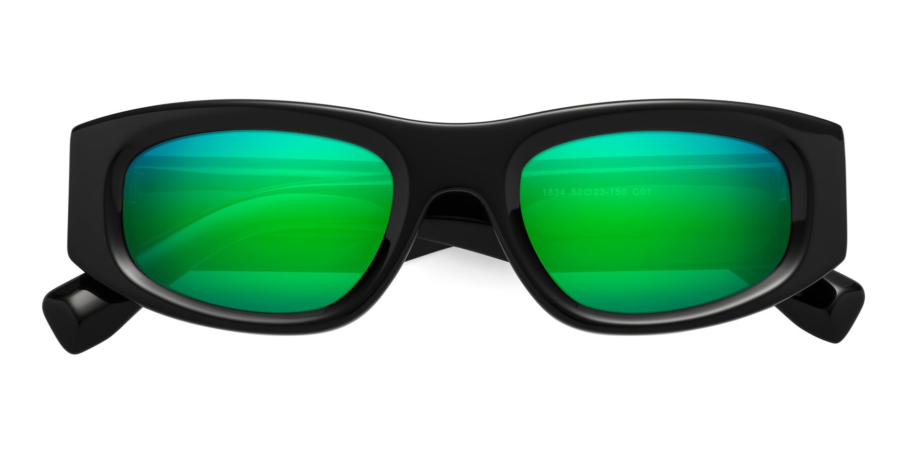 Folded Front of Elm in Black with Green Mirrored Lenses